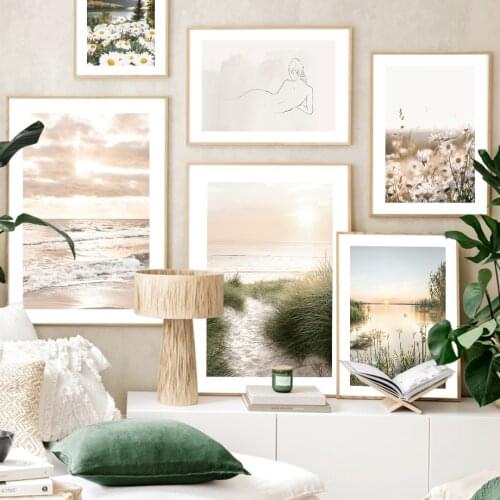 Mountain Flower Beach Sunrise Sunset Dawn Grass Nordic Poster Wall Art Print Canvas Painting Decoration Pictures For Living Room