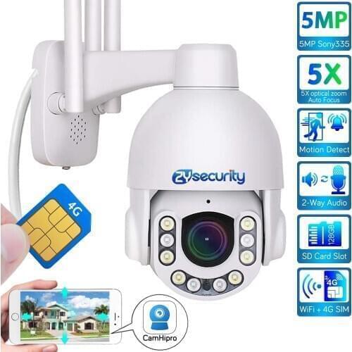 4G SIM Card IP PTZ Camera 5X Zoom Sony 5MP H.265 2Way Audio Dual-Light Speed Dome Network Camera Outdoor CCTV Video Surveillance