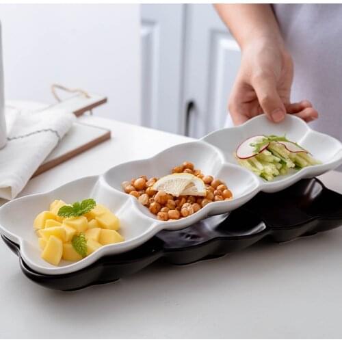 Ceramic Plates Grid Plates Breakfast Plates Household Creative Snacks Separated Snacks Nordic Sushi Sauces Dishes and Dishes