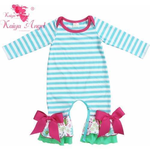 Kaiya Angel Baby gril Boy Rompers Newborn Summer Fall Long Sleeve Apple Green White Striped Floral Clothes Infant Children Sets