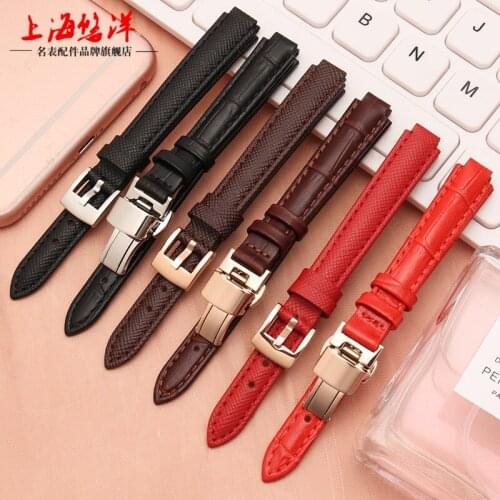 The leather watchband for CASIO 4029 female leather watch strap small red watch she-3034gl convex mouth watch chain 16 *10mm