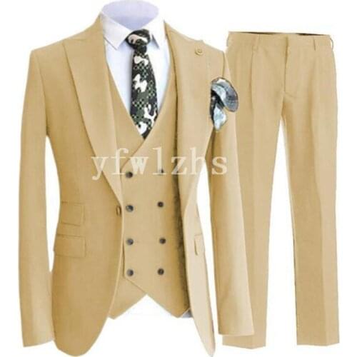 Handsome One Button Groomsmen Peak Lapel Groom Tuxedos Wedding Dress Men Suits Blazer Prom Dinner (Jacket+Pants+Tie+Vest) B781