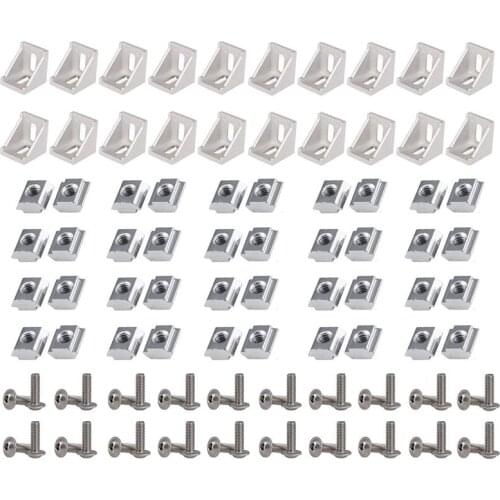 2020 Series Aluminum Profile Connector Set, 20pcs Corner Bracket,40pcs M5 x 10mm T-slot Nuts, 40pcs M5x10mm Hex Socket Cap Screw