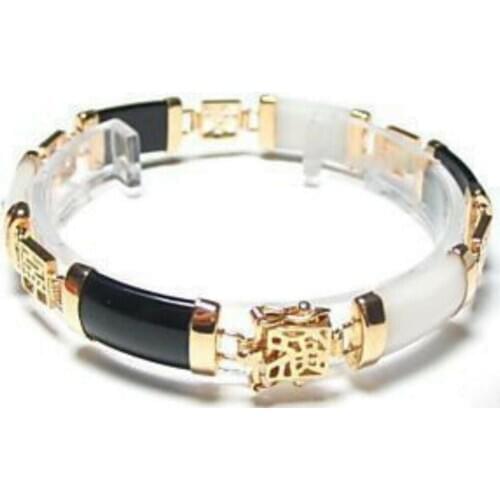 Genuine natural Black White Jade Gemstone Fortune Lucky Link Bracelet