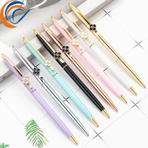 New Four Leaf Straw Pen Creative Gift Pen 8 Pcs Per Set Multi-color Fashion Metal Ballpoint Pen for Girl or Women