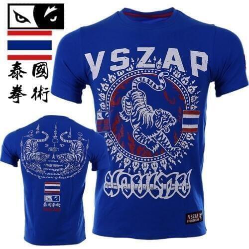New tee shirt homme VSZAP Tiger Muay Thai Fitness Short-sleeved Men T-shirt MMA Fight Wear Wrestling tshirt MMA Clothing