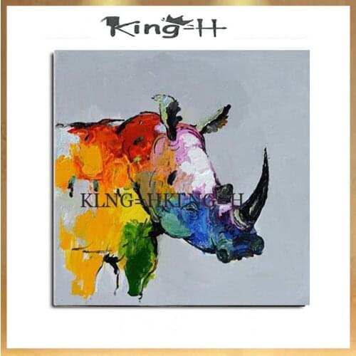 Pure hand-painted Oil Paintings Rhino Animal childrens Room Bedroom Modern Minimalist Decorative Painting Murals