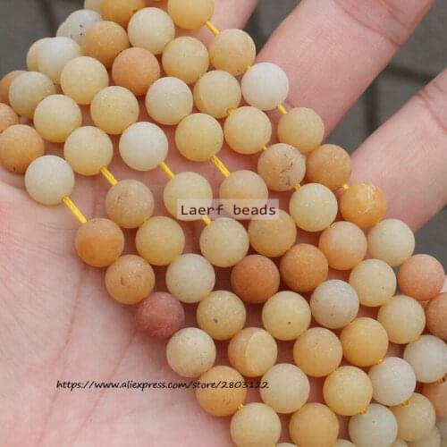 Wholesale Frost/Matte Old Yellow Jade 4-12mm Round beads 15" / Strand Pick Size For Jewelry Making