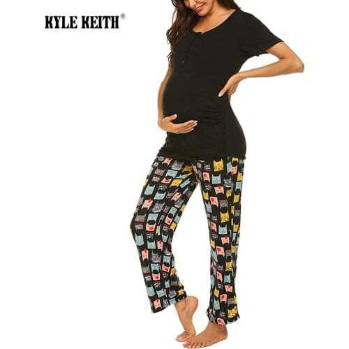 Maternity Nursing Pajamas Casual Short Sleeve Adjustable Tops and Pants Set Nursing Homewear Pregnancy Clothes Ropa Embarazada