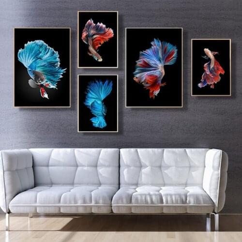 Posters and Prints Blue and Red Fish Novelty Animal Canvas Art Paintings Wall Art Pictures for Living Room Bedroom Home Decorati