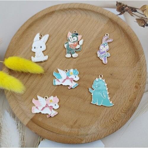 10pcs Cute Animals Enamel Charms Rabbit Dinosaur Flying Unicorn Earring Pendants Bracelet Finding Jewelry Making Phone DIY