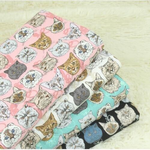 Half Yard Import Cotton Linen Fabric With Cute Cat Print, Handmade DIY Quilting Garment Bag Cloth CR-A170