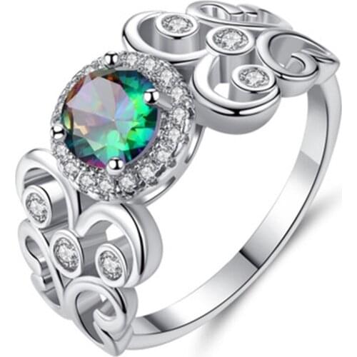 Popular Zircon Hollowed CZ Stones Rings for Women Bezel Setting Womens Finger lady sliver Ring