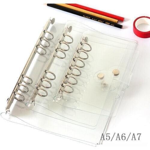 6 holes PVC Transparent Ring Binder Notebook Cover Journal Diary Planner Plastic Cover Office School Stationery A5 A6 A7