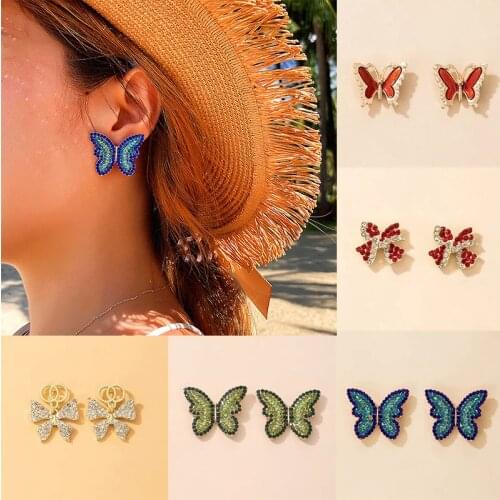HuangTang Bohemian Small Butterfly Stud Earrings for Women Girls Shining Zircon Animal Earrings Charming Jewelry Accessories
