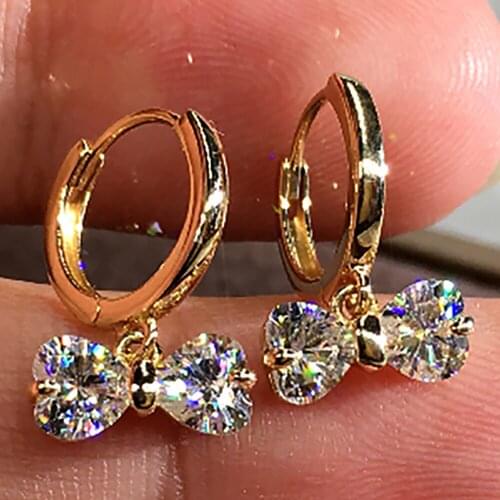 18K Yellow Gold Women Drop Clip Hoop Earrings Moissanite Diamonds 0.5 Carat Heart Bow Wedding Party Engagement Anniversary