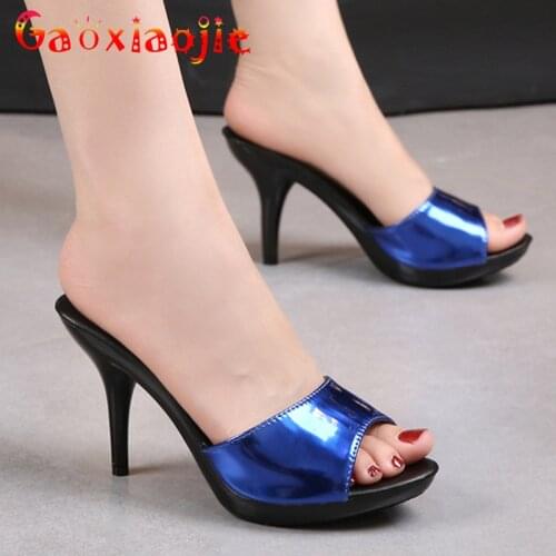 Shoes Women Slippers High Heels Sandals Flip Flops Pointed Toe Slides Open Toe Party Shoes Woman Transparent Stiletto Thick sole