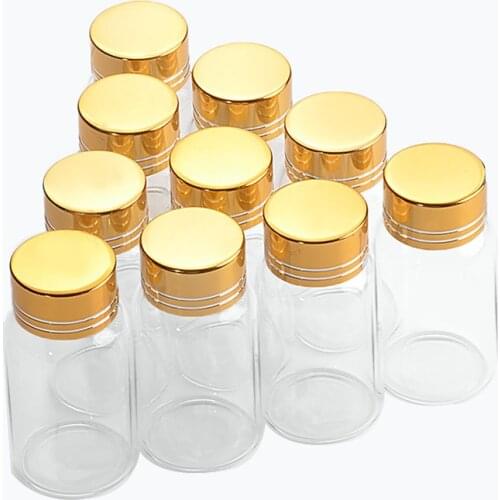 27*50mm 24pcs 15ml Glass Bottles Aluminium Screw Golden Cap Empty Transparent Clear Liquid Gift Container Wishing Bottle Jars