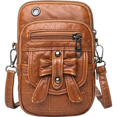 Retro Tassel Rivet Crossbody Bags For Women Multi-Pockets Washed Pu Leather Shoulder Bags Mobile Phone Pouch Zipper Purse bolsa