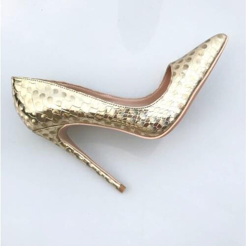Gold PU Leather Pumps Party Shoes Women High Heels Ladies Shoes Sexy Wedding Stiletto Plus Size 45 QP046 CHENSIR9