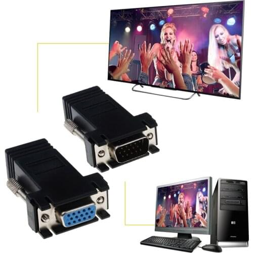 Kebidu RJ45 Ethernet to VGA Extension Extender Cord Male or Female To Lan Cat5 Cat5e Adapter Wholesale for PC Laptop