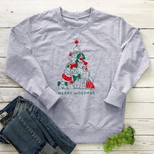Merry Woofmas Colored Sweatshirt Unisex Cotton Christmas Hoodies Funny Tumblr Merry Dog Slogan Graphic Pullover art Tops