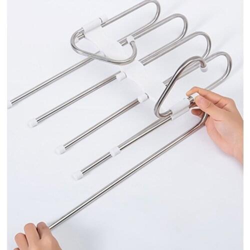 YYSD Multifunction Pants Hanger 5 Tier Stainless Steel Trousers Rack Clothes Storage
