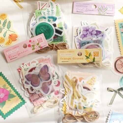 30Pcs/Lot Vintage Plant Ticket Stamp Mix Material Paper Junk Journal Planner Scrapbooking Vintage Decorative DIY Craft Paper