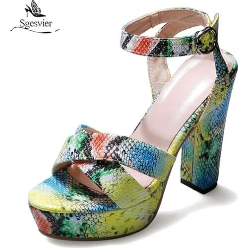 Sgesvier Plus size 33-46 New 2020 Women sandals snake printed thick high heels sandals buckle summer platform shoes