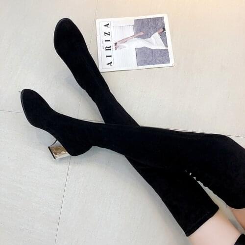 Size 35-43 Winter Over The Knee Boots Women Stretch Fabric Women Thigh High Sexy Woman Shoe Bota Feminina Zapatos De Mujer 968