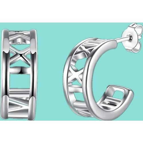 Fashion 925 Sterling Silver Semicircle Roman Numerals Stud Earrings For Woman Wedding Engagement Party Charm Jewelry Gift