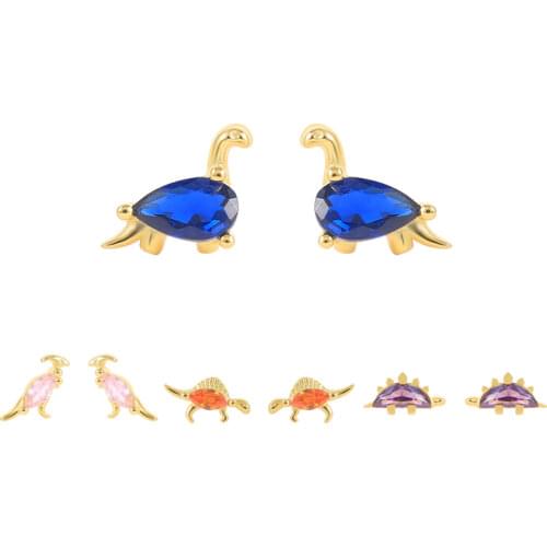 CANNER Stud Earrings 925 Sterling Silver Colorful Crystal Cute Animal Dinosaur Small Earring For Girls Women Silver 925 Jewerly