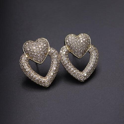 Vintage Big Heart Shape Stud Earrings Women Multicolor Zircon Gold Color boho Hollow Heart Brincos 2020 Wedding Fashion Jewelry