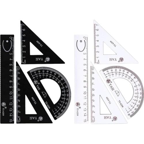 1 Set Student Math Drawing Tool Steel Triangular Ruler Protractor Straight Ruler