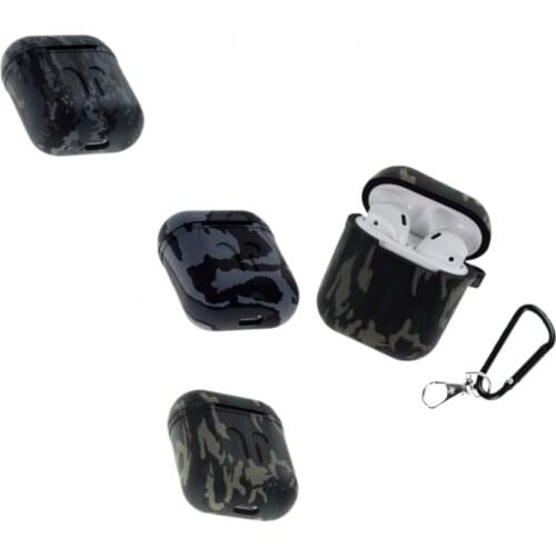 1Pc For Airpods Case Camouflage Army Silicone Shockproof Protection Cover Carabiner Men Cover Funda For Airpods 2 1 Case Strap