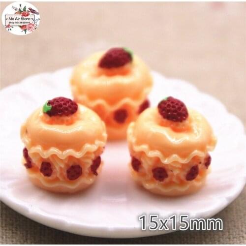 10PCS 3D pink strawberry cake Dessert Resin Flat back Cabochon Miniature food Art,Decoration Charm
