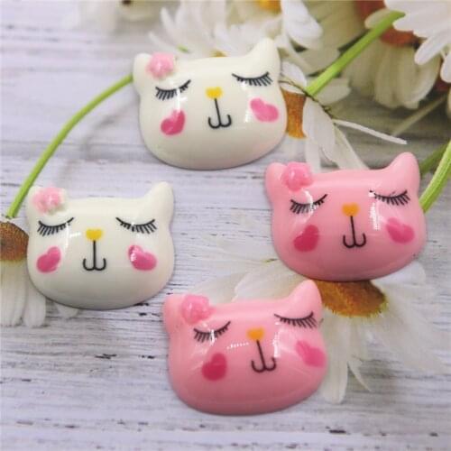 10pcs Resin Pink/White kawaii Cat Flat back Cabochon Art Decoration Charm Craft DIY accessories 18x21mm