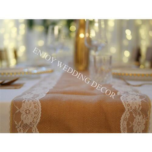 10pcs YHR#05 burlap and lace table runner for any events decoration, customized size available