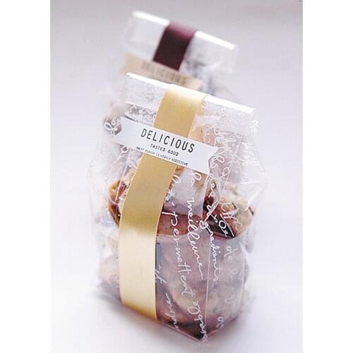 100pcs Clear Plastic Cookies Bags With Gold Paper Board Transparent Cellophane Bags For Wedding DIY Bakery
