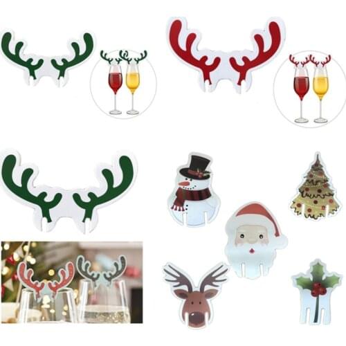 50Pcs Christmas Hat Wine Glass Decoration Santa Claus Snowman Antlers Dining Table Decor New Year Christmas Decorations For Home