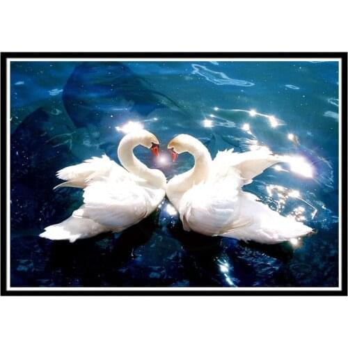 DIY 5D diamond painting two swan round diamond landscape embroidery mosaic home handmade decorative pattern