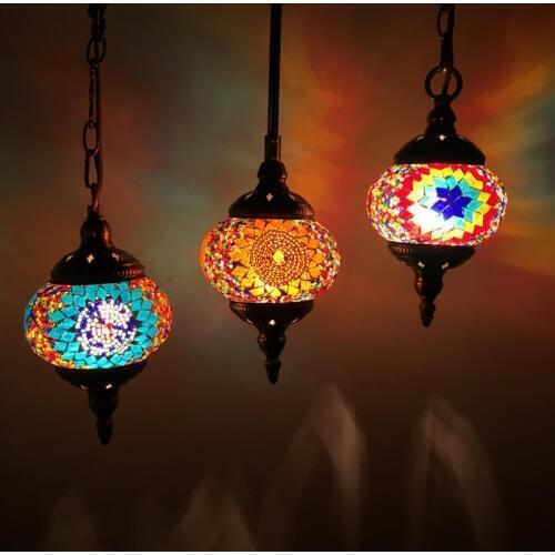 Artpad Mediterranean Style Decoration Handmade Turkish Pendant Light Glass Shades Mosaic Pendant Lamp For Bar Coffee Shop E14