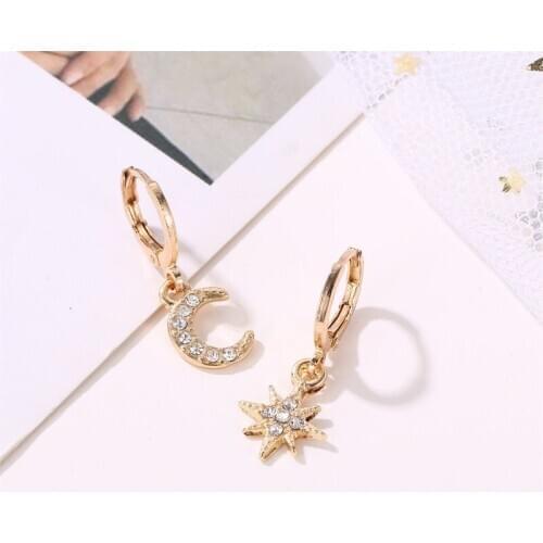 Crystal Star Moon Stud Earrings For Women Earing Jewelry Korean Earings Zircon Gold Color Earring Kolczyki A118