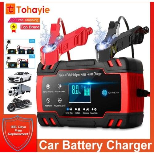 Amazo Car Battery Charger Enhanced Edition 8A 12V/4A 24V Car Battery Charger Charges Automotive Smart Portable Battery Charger