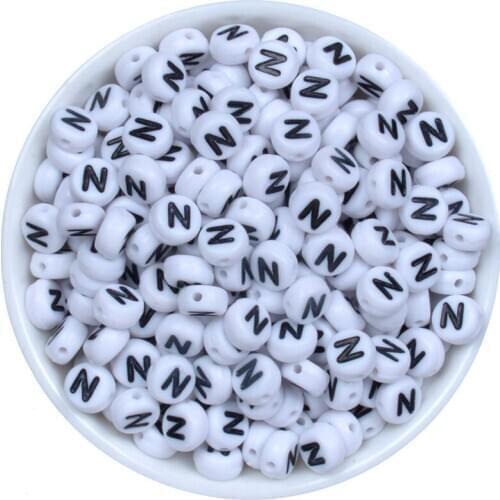 N Single Letter 100PCS Flat White Acrylic Letter Beads for Jewelry Making Kid Diy Material Loose Spacer 4*7mm