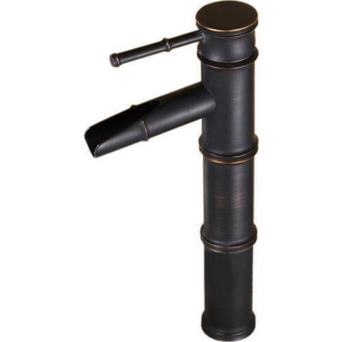 Black Oil Rubbed Brass Bamboo Style Single Handle Lever Bathroom Vessel Sink Basin Faucet Mixer Waterfall Water Tap ahg017