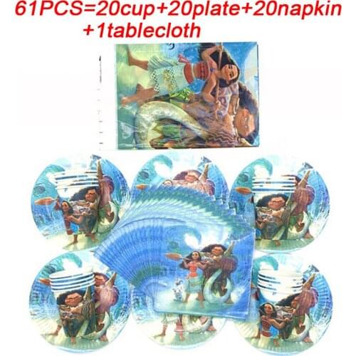 Disney Cartoon Moana Maui Party Supplies Disposable Tableware Kid Birthday Party Cup Plate Napkin Tablecloth Decoration Supplies