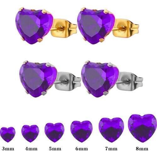 Uelf Classic Purple Zirconia Crystal Heart Earrings for Women Girls Gift Stainless Steel Stud Earrings