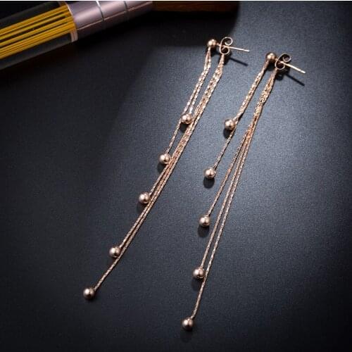 2021 Korean Earrings Titanium Steel Tassel Earrings Rose Gold Long Gold Necklace Earrings Popular Ornament Earrings for Women
