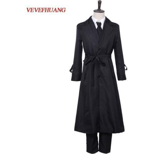 VEVEFHUANG Anime Bungou Stray Dogs Cosplay Costume Dazai Osamu Cosplay Costume Men Black Trench Pant Tie Sets Outfit Halloween